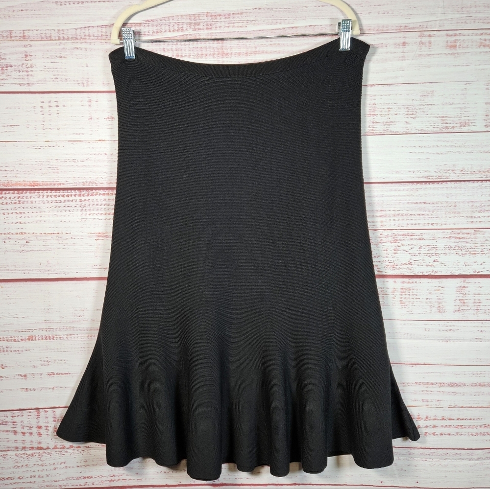 Silk Eileen Fisher Black A-Line Flared Knit Skirt